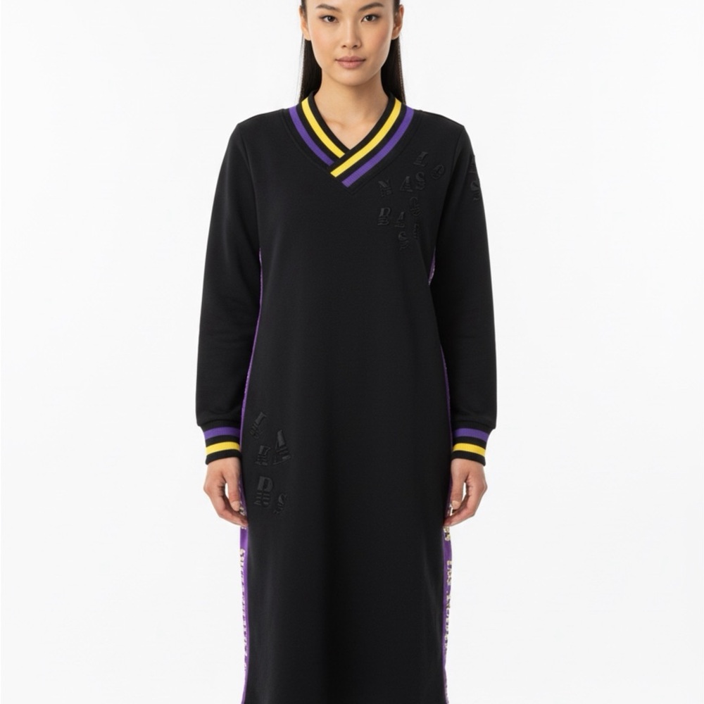 Fill Los Angeles Lakers Long Sleeved Dress- Black w/Purple & Yellow Stripes